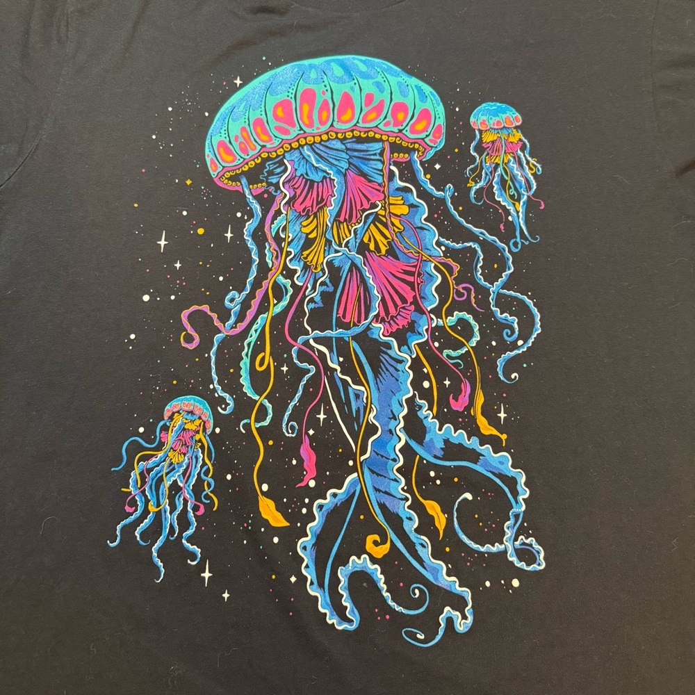 Into the AM psychedelic jellyfish graphic tee black XL festival